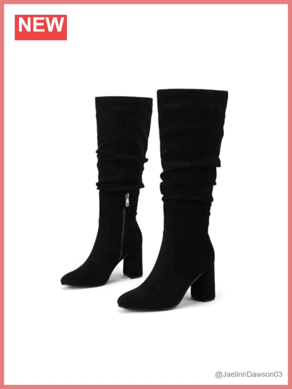 Faux Suede Knee High Boots Pointed Toe Slouchy Block Heel